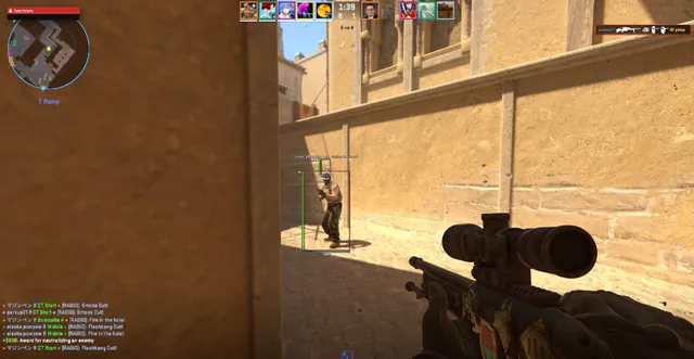 CS2 skeleton ESP on a competitive map